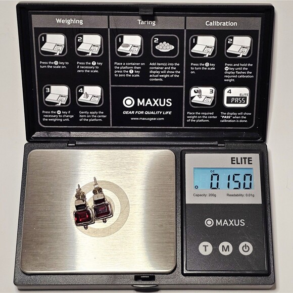 925K GARNET EARRINGS DANGLE DOUBLE STONE ARTICULATING POST STUD 1960s EUC! - Picture 13 of 14